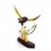 Artificial Jade Eagle On Cliff & Floral Design Figurines Wooden Platform Home Decor - NS-JADECLEAG01