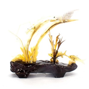 Artificial Jade Ocean Life Shrimps & Fish On Wooden Platform Small - NS-JADESEACR02