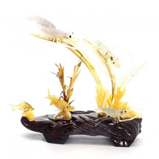 Artificial Jade Ocean Life Shrimps & Fish On Wooden Platform Small - NS-JADESEACR02