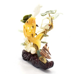 Home Decor Sea Life Made Of Artificial Jade Shrimps & Fish With Corals & Plants On Wooden Platform - Medium - NS-JADESEACR03