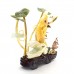 Home Decor Sea Life Made Of Artificial Jade Shrimps & Fish With Corals & Plants On Wooden Platform - Medium - NS-JADESEACR03