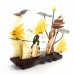 Artificial Jade Ocean Life Shrimps & Fish White & Green Jade On Wooden Platform Big - NS-JADESEACR04