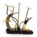 Artificial Jade Sea Life Figurines Shrimps & Fish With Sea Horns On Wooden Platform Medium - NS-JADESEACR06