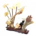 Artificial Jade Sea Life Figurines Shrimps & Fish With Sea Horns On Wooden Platform Medium - NS-JADESEACR08