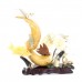 Artificial Jade Sea Life Figurines Shrimps & Fish With Sea Horns On Wooden Platform Large - NS-JADESEACR12