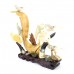 Artificial Jade Sea Life Figurines Shrimps & Fish With Sea Horns On Wooden Platform Large - NS-JADESEACR12