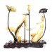 Artificial Jade Sea Life Figurines Shrimps & Fish With Sea Horns And Lotus Leaves Dragon Fly On Wooden Platform Medium - NS-JADESEACR14