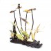 Artificial Jade Sea Life Figurines Shrimps & Fish With Sea Horns And Lotus Leaves Dragon Fly On Wooden Platform Medium - NS-JADESEACR16