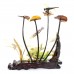 Artificial Jade Sea Life Figurines Shrimps & Fish With Sea Horns And Lotus Leaves Dragon Fly On Wooden Platform Medium - NS-JADESEACR16