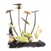 Artificial Jade Sea Life Figurines Shrimps & Fish With Sea Horns And Lotus Leaves Dragon Fly On Wooden Platform Medium - NS-JADESEACR16