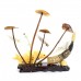 Artificial Jade Sea Life Figurines Shrimps & Fish With Sea Horns And Lotus Leaves On Wooden Platform Medium - NS-JADESEACR18