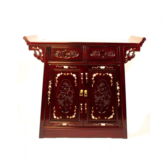 Rosewood Altar Cabinet 2 Drawer 2 Door with Inlaid Mother of Pearls Mahagony Finish