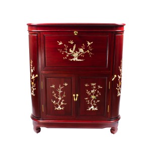 Mother of Pearls Inlaid Rosewood Corner Round Mini Bar Cabinet with Mahagony Finish