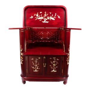 Mother of Pearls Inlaid Rosewood Corner Round Mini Bar Cabinet with Mahagony Finish