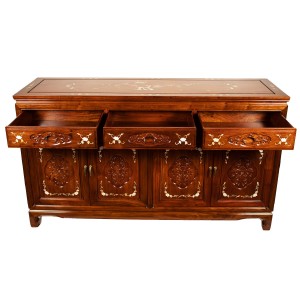 LK11/000321B/1.5 60''Rosewood Oriental Buffet Cabinet with Mother Of Pearl Inlaid and Natural Finish