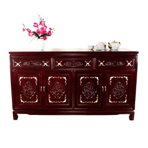 LK11/000321B 60''Rosewood Oriental Buffet Cabinet with Mother Of Pearl Inlaid and Mahogany Finish