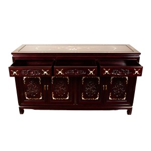Rosewood Oriental Buffet Cabinet with Mahogany Finish