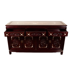 LK11/000321B 60''Rosewood Oriental Buffet Cabinet with Mother Of Pearl Inlaid and Mahogany Finish