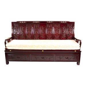 Rosewood 72" High Back Sofa Bed and 3 Drawer Floral Design Mop with Mahagony Finish