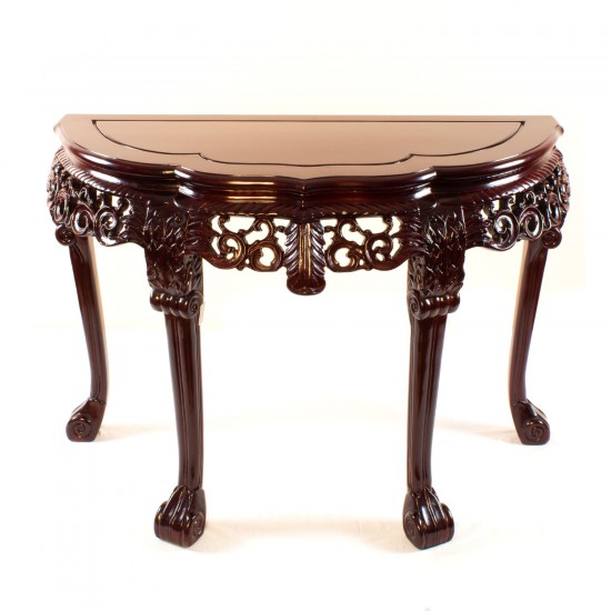 Tiger Leg Deep Carved Halfmoon Table Floral Design with Mahagony Finish