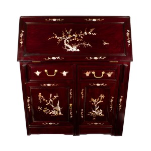 Rosewood Writing Desk 1 Drawer 1 Door W/ Hidden Chair inlaid with Mother of Pearls in Mahagony finish