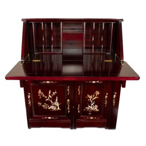 Rosewood Writing Desk 1 Drawer 1 Door W/ Hidden Chair inlaid with Mother of Pearls in Mahagony finish