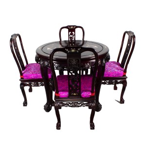 Rose Wood 6 Seater Oval Dining Set with Mother of Pearls Inlaid,Tiger Leg and Grape carving Design