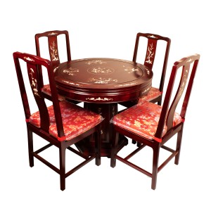 Mother of Pearls Inlaid Rosewood Round Dining Table and 4 Pcs Side Chair with Mahagony Finish