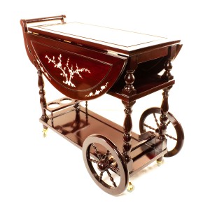 LK 93-000461 Mop Rosewood Tea Trolley With Folding Leaf and Mother of Pearls inlaid in Mahogany Finish