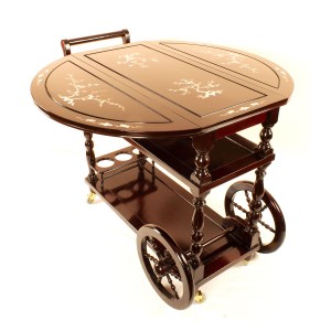 LK 93-000461 Mop Rosewood Tea Trolley With Folding Leaf and Mother of Pearls inlaid in Mahogany Finish