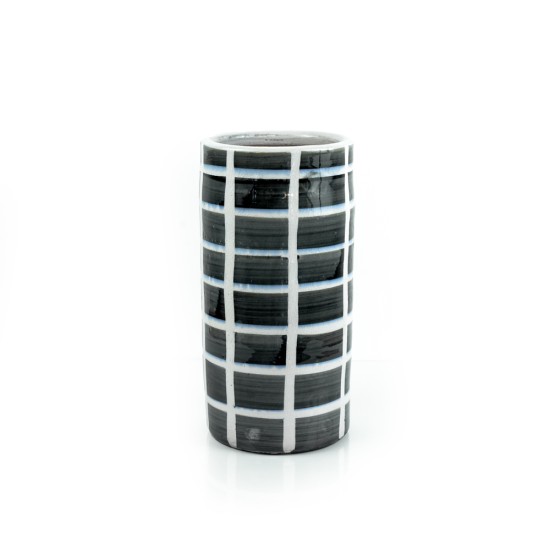 Handmade Pottery Checkered Vase, Black & White - A21174