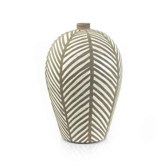 Pottery Vase w/ Stripes, White, Large - A24102 Pottery Vase w/ Stripes, White, Large - A24102