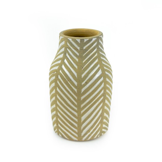 Pottery Vase w/ Stripes, White - A24101