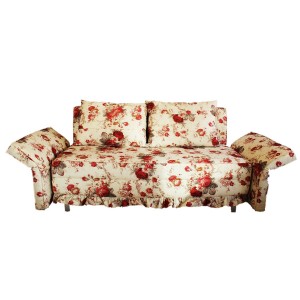 Three Seater Sofa Cum Bed Floral Design White Color - MDF MR908