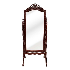 Dark Cherry Solid Rosewood Floral Carving Vertical Standing Mirror - SW MIR