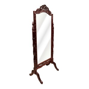 Dark Cherry Solid Rosewood Floral Carving Vertical Standing Mirror - SW MIR