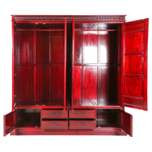 Solid Rosewood Four Door Wardrobe with Dark Red Cherry  - D-B02