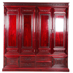 Solid Rosewood Four Door Wardrobe with Dark Red Cherry  - D-B02