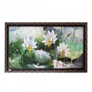 Original Hand Painted Oil Water Lily In Pond With Fishes Painting On Canvas With Designer Detailed Edging Wooden Frame Single Copy  CPOILP-1