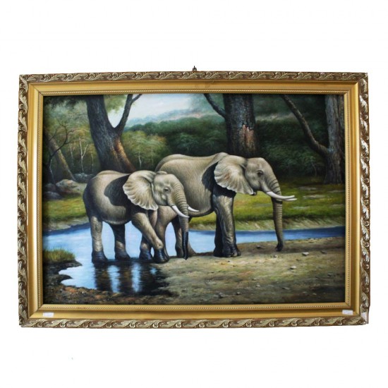 Handmade Original Animal Portrait Of Elephant In Oil Painting With Detailed Edging In Wooden Frame Single Copy CPOILP-10