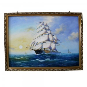 Original Oil Painting Of Large Sailing Ship On Rough Seas  On Canvas  CPOILP-11