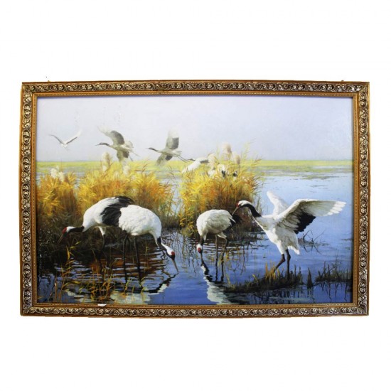 100% Hand Painted Decorative Crane Oil Painting Longevity Original Chinese Crane Art Single Copy CPOILP-6
