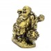Small Brass Color Poly Travelling Buddha With Staff Holding Big Coin And Treasure On RU YI On Shoulder -  YC- BUDCNWB01