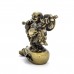 Small Brass Color Poly Resin Travelling Laughing Buddha On Base Holding Staff With Strings Of Coins And Wealth Bag Signifies A Safe, Fruitful And Rewarding Journey YC-BUDWB01