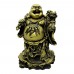 Large Size Brass Color Handmade Poly Laughing Buddha With Ru Yi On Shoulder Carrying Dragon - YCBIGBDRG