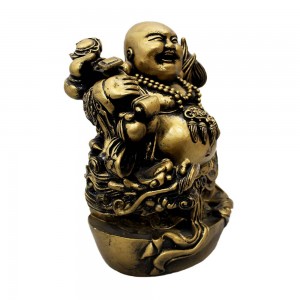 Medium Size Brass Handmade Laughing Buddha With Ru Yi On Shoulder Carrying Large Coins and Dragon - YCBUDRG01