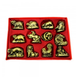 Asian Oriental Brass Color Poly Animal Zodiac Sign Figurines 12 Pcs Set - YFMZOD01