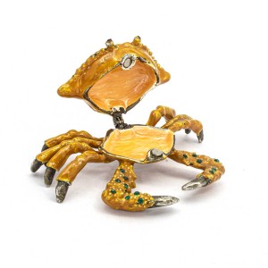 Handcrafted Bejeweled Wish Fulfilling Crab Figurine  Jewelry Trinket Box With Gems Orange Color YHX-CRB01