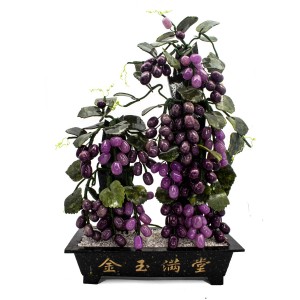 Beautiful Vintage Chinese Artificial Jade Grape  Pink Bonsai Tree With Marble Big YJH-GRPS08