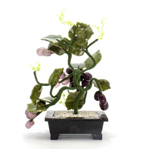 Asian Vintage Chinese Artificial Jade Mixed Grapes Bonsai Tree With Marble Small YJH-GRPS09